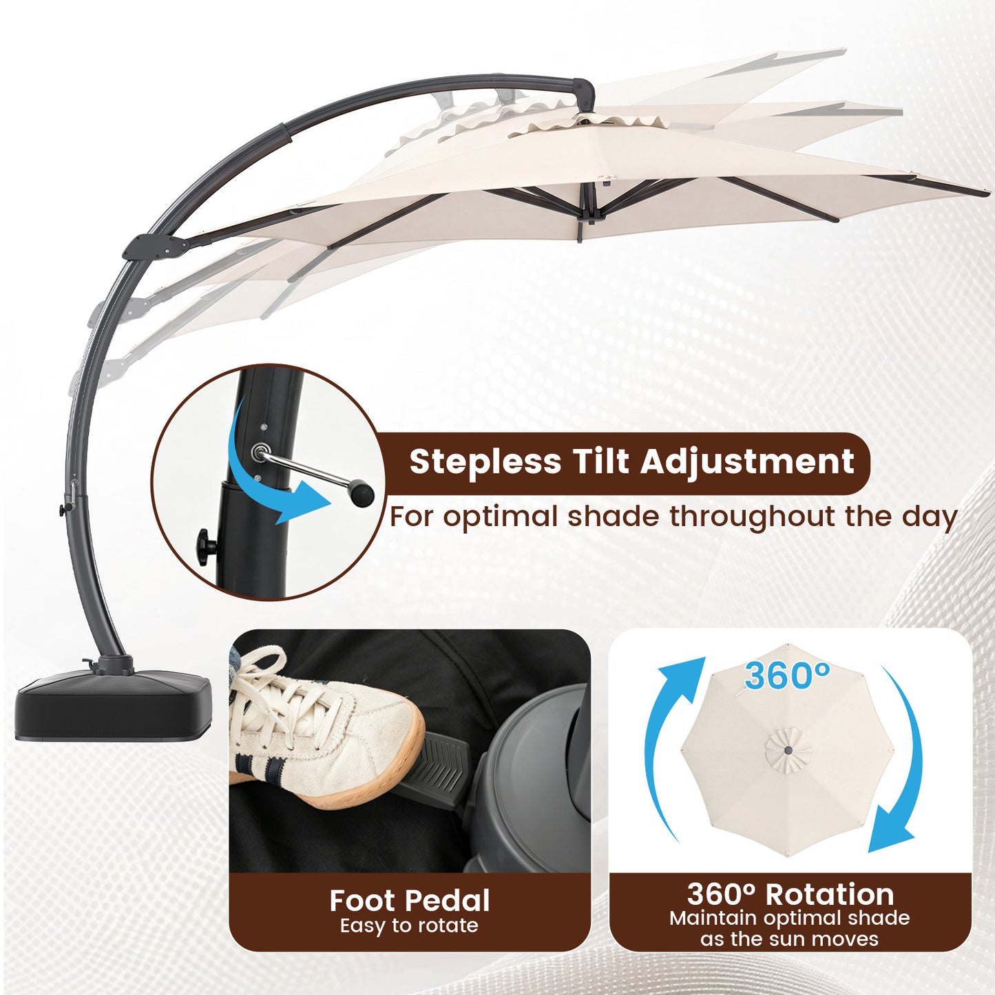 Costway Zonnescherm met Parasolstandaard Vrijstaande Parasol met Slinger & 360° Draaibare Basis Tuinscherm Beige
