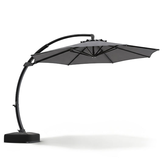 Costway Zonnescherm met Parasolstandaard Vrijstaande Parasol met Slinger & 360° Draaibare Basis Tuinscherm Grijs