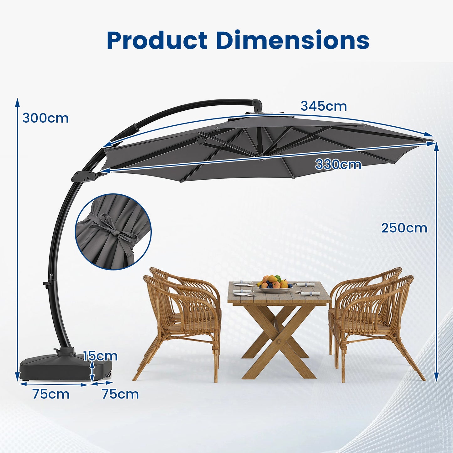 Costway Zonnescherm met Parasolstandaard Vrijstaande Parasol met Slinger & 360° Draaibare Basis Tuinscherm Grijs