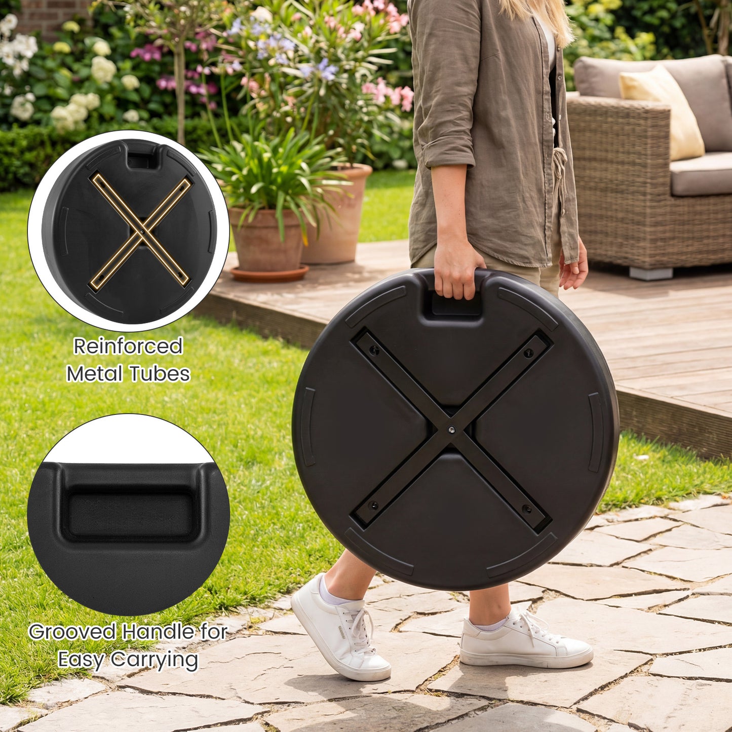 Costway Zonneschirmstandaard van HDPE Ronde Parasolvoet met Handvat Parasolstandaard voor Parasolsteel 39-49 mm
