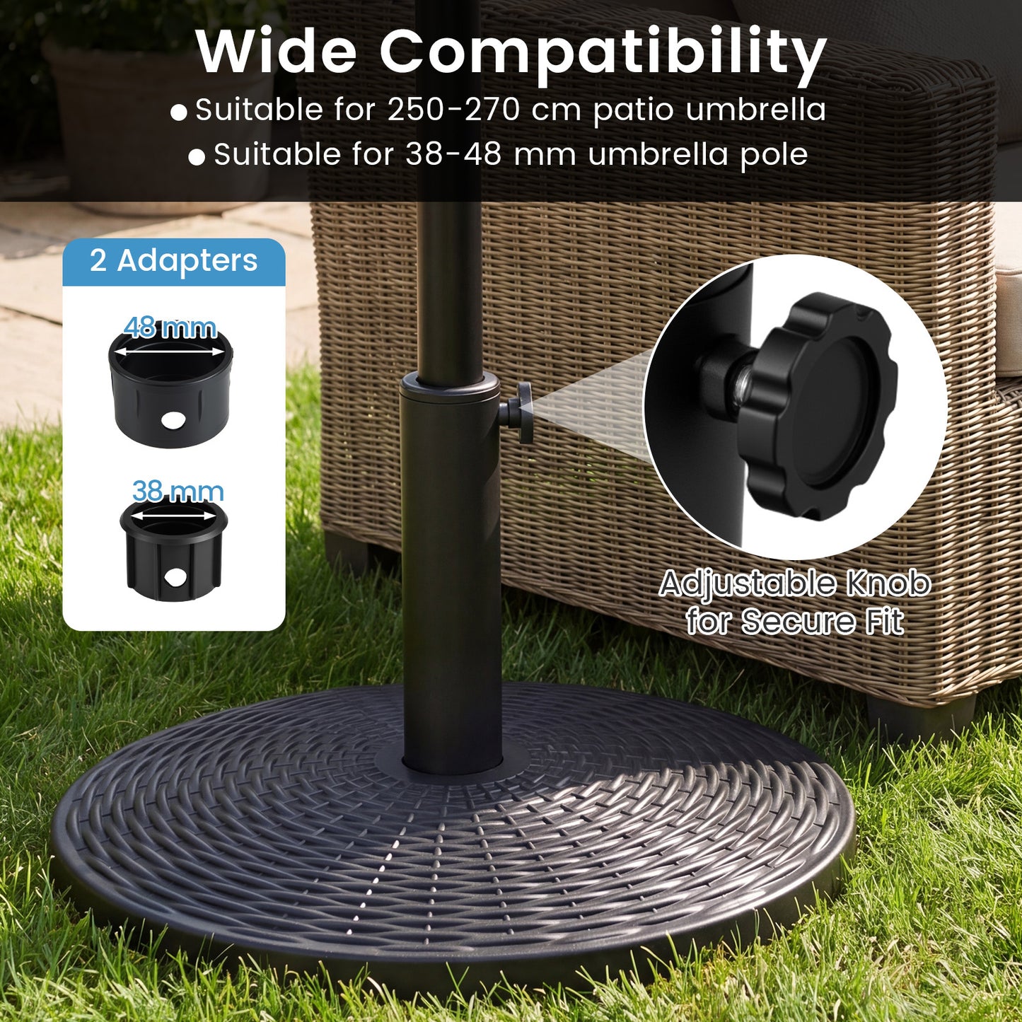 Costway Zware Parasolvoet Parasolvoet van HDPE in Rotanlook voor Parasolstokken van 38/48 mm