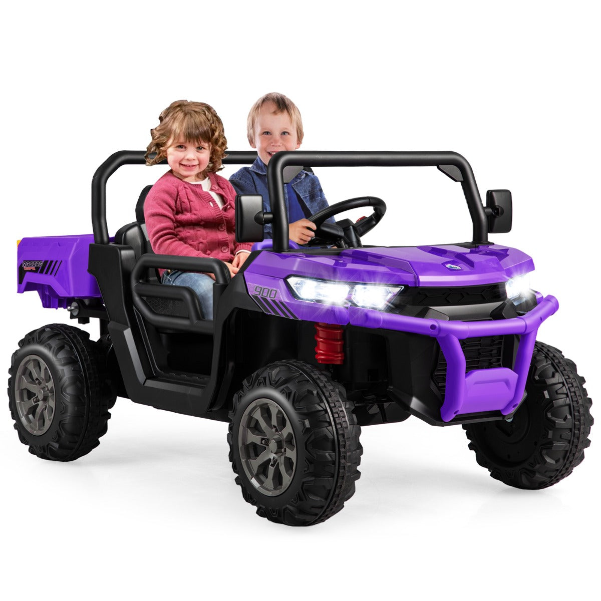 LIVSK 12V Kiepwagen - Automatische Kiepbak - 2 Zitplaatsen - Veiligheidsontwerp - Voor Kinderen 3-8 Jaar - Paars