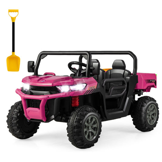 LIVSK 12V Kiepwagen voor Kinderen - Automatische Kiepbak - 2 Zitplaatsen - Afstandsbediening - Veiligheidsontwerp - Roze + Zwart