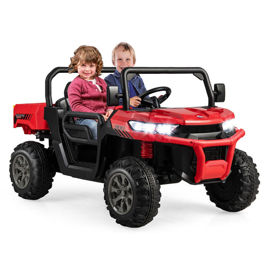 LIVSK 12V Kiepwagen voor Kinderen - Automatische Kiepbak - Duwwagen met 2 Zitplaatsen - Veiligheidsontwerp - Roze/Blauw/Paars
