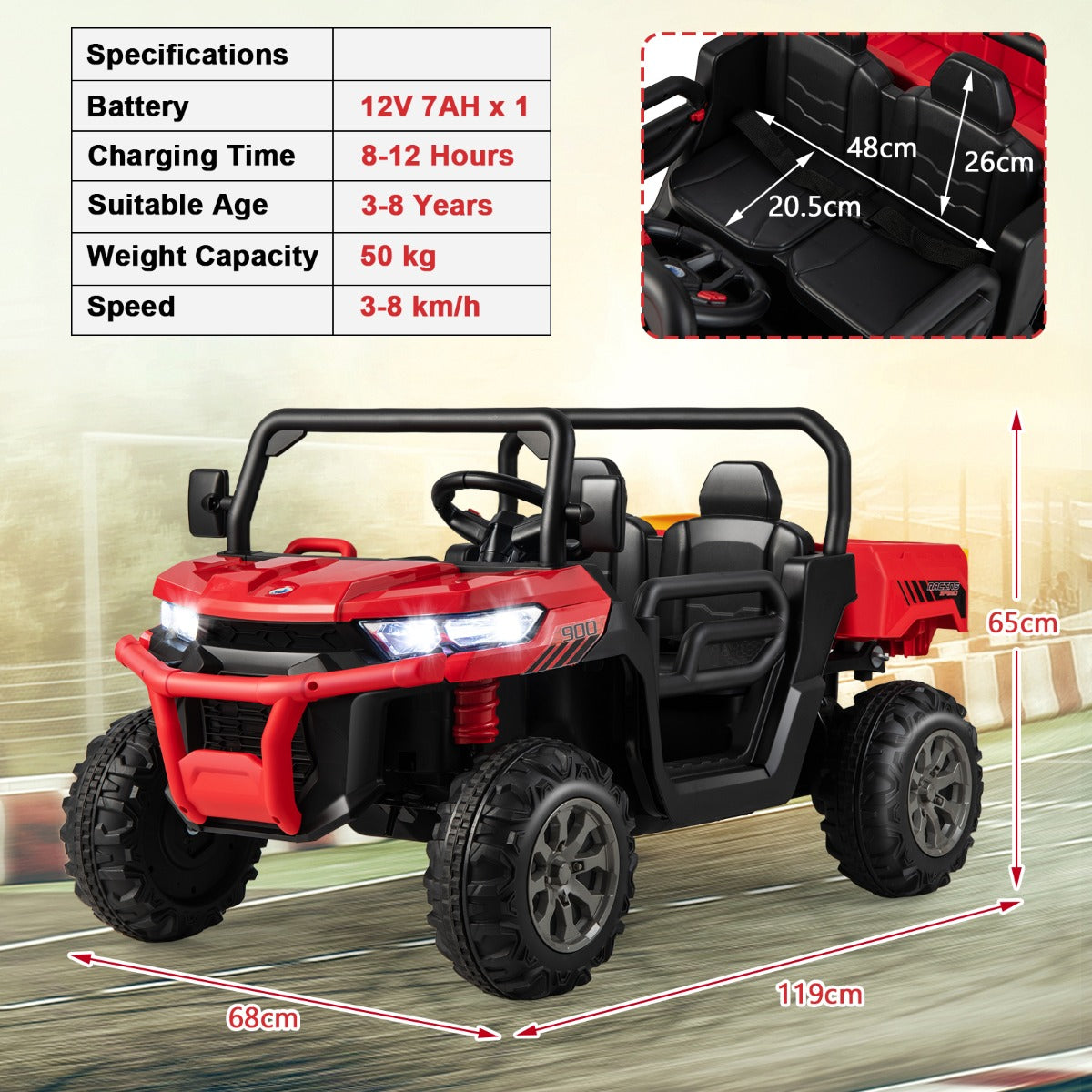 LIVSK 12V Kiepwagen voor Kinderen - Automatische Kiepbak - Duwwagen met 2 Zitplaatsen - Veiligheidsontwerp - Roze/Blauw/Paars