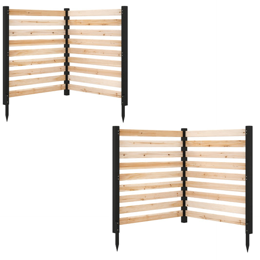 LIVSK 2-Delige Houten Schuttingset - Massief Cederhout - Stevige Grondpennen - Luchtdoorlatend Design - Bruin/Naturel