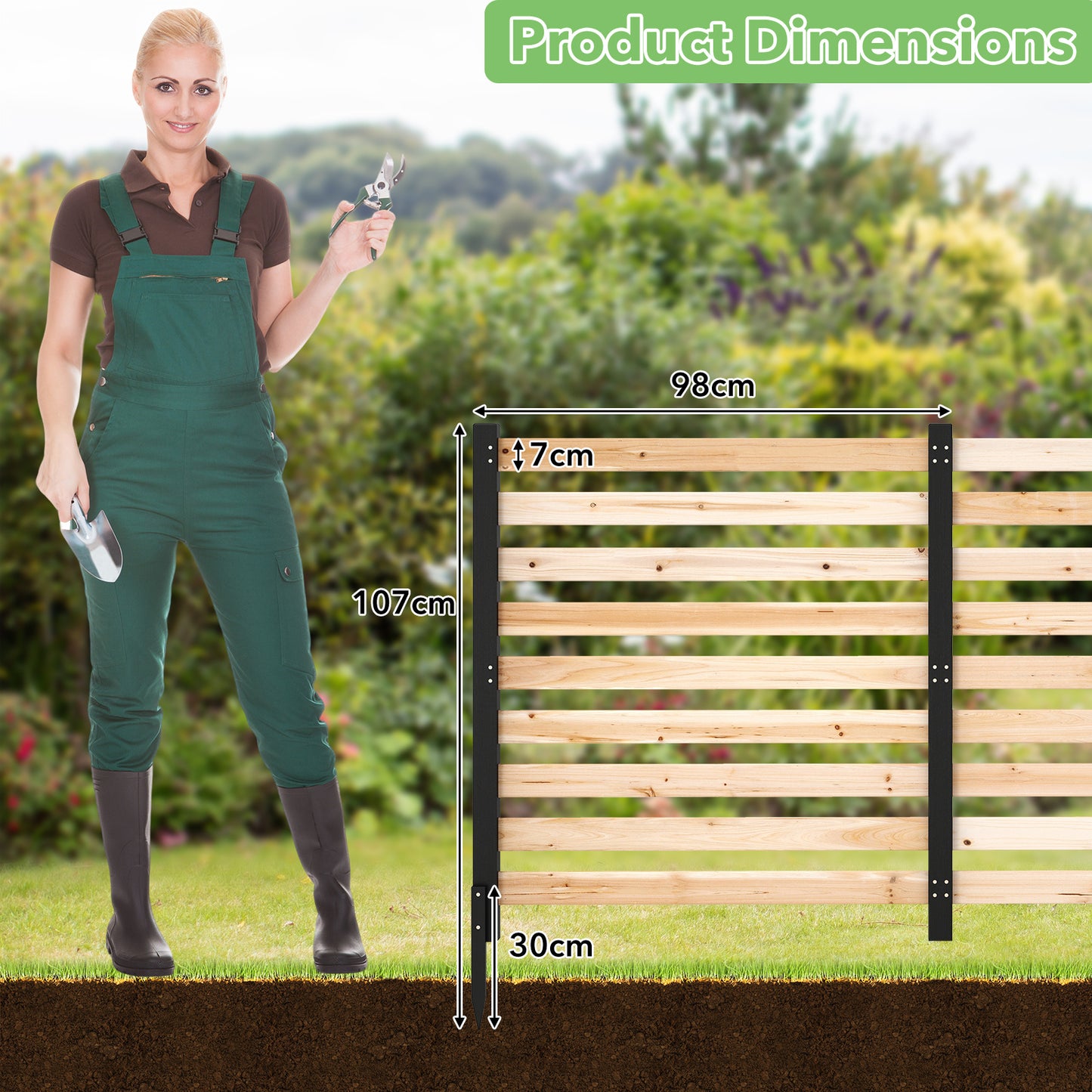LIVSK 2-Delige Houten Schuttingset - Massief Cederhout - Stevige Grondpennen - Luchtdoorlatend Design - Bruin/Naturel