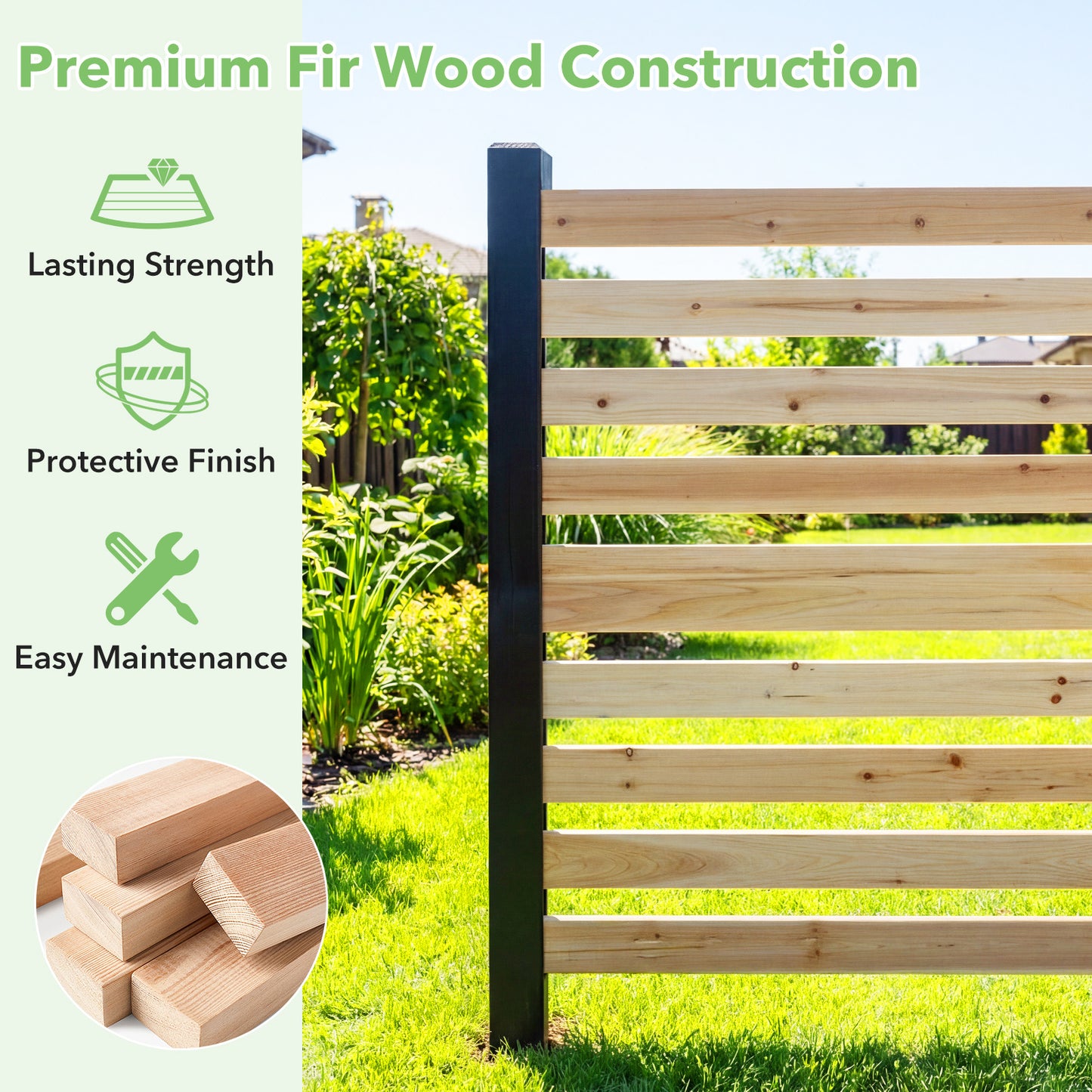 LIVSK 2-Delige Houten Schuttingset - Massief Cederhout - Stevige Grondpennen - Luchtdoorlatend Design - Bruin/Naturel