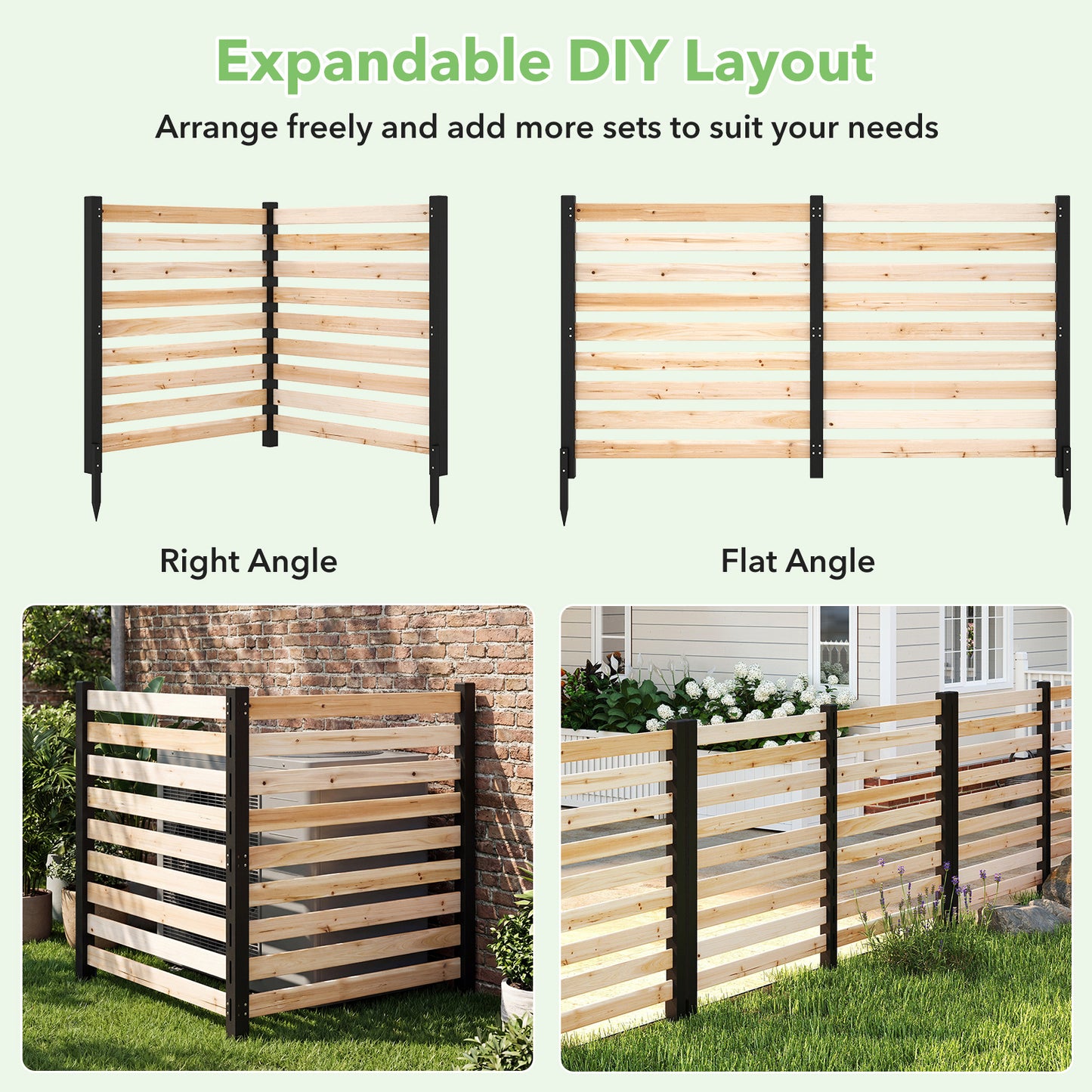 LIVSK 2-Delige Houten Schuttingset - Massief Cederhout - Stevige Grondpennen - Luchtdoorlatend Design - Bruin/Naturel
