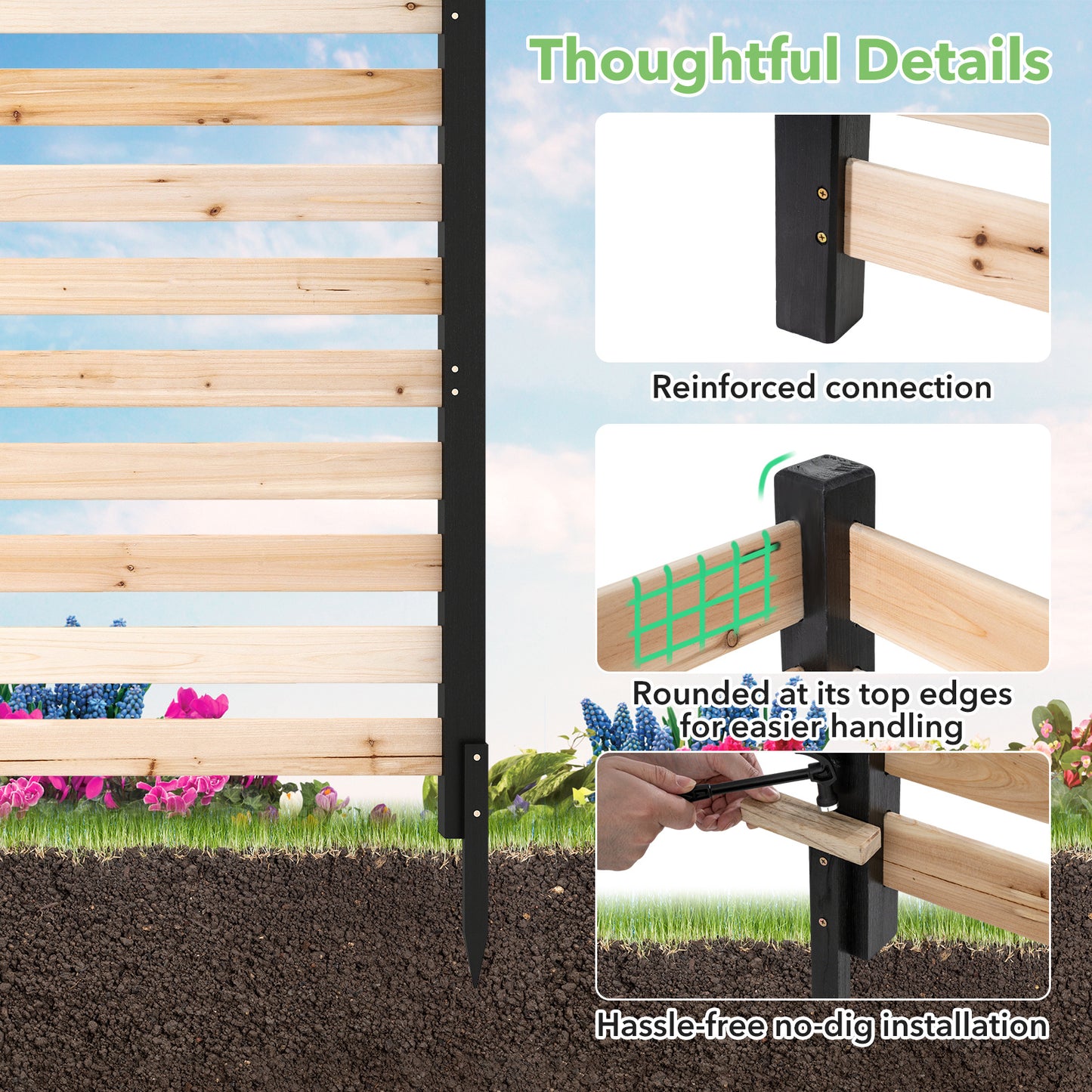 LIVSK 2-Delige Houten Schuttingset - Massief Cederhout - Stevige Grondpennen - Luchtdoorlatend Design - Bruin/Naturel