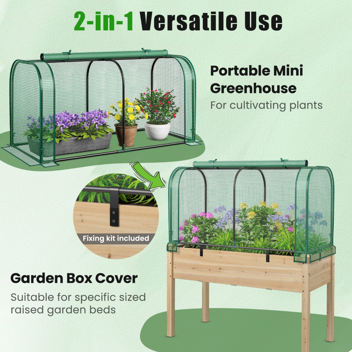 LIVSK 2-in-1 Minikas - Hoogwaardige PE-bescherming - Roestvrijstalen Frame - Grote Ritsdeur - 118 x 55 x 60 cm - Groen