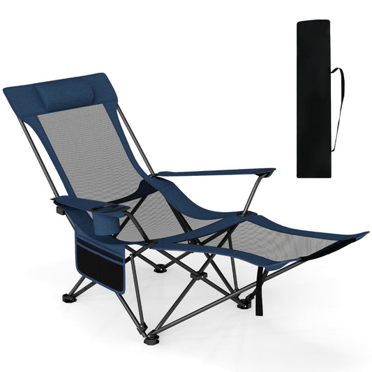 LIVSK 2-in-1 Outdoor Ligstoel - Opvouwbaar & Draagbaar - Verstelbare Rugleuning - Ademend Gaas - Marineblauw