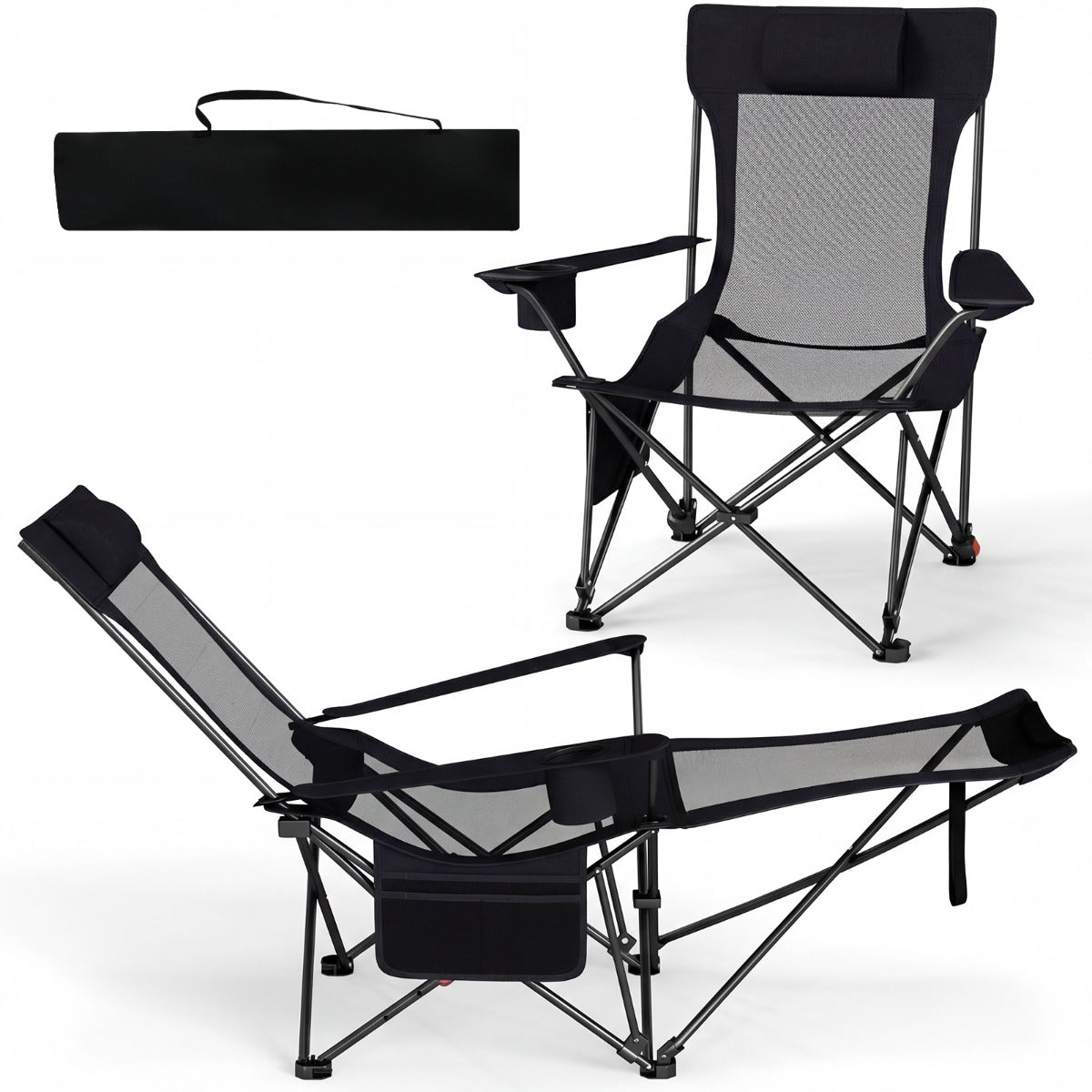 LIVSK 2-in-1 Outdoor Ligstoel - Verstelbare Rugleuning - Opvouwbaar & Draagbaar - Duurzaam Oxford & Metaal -