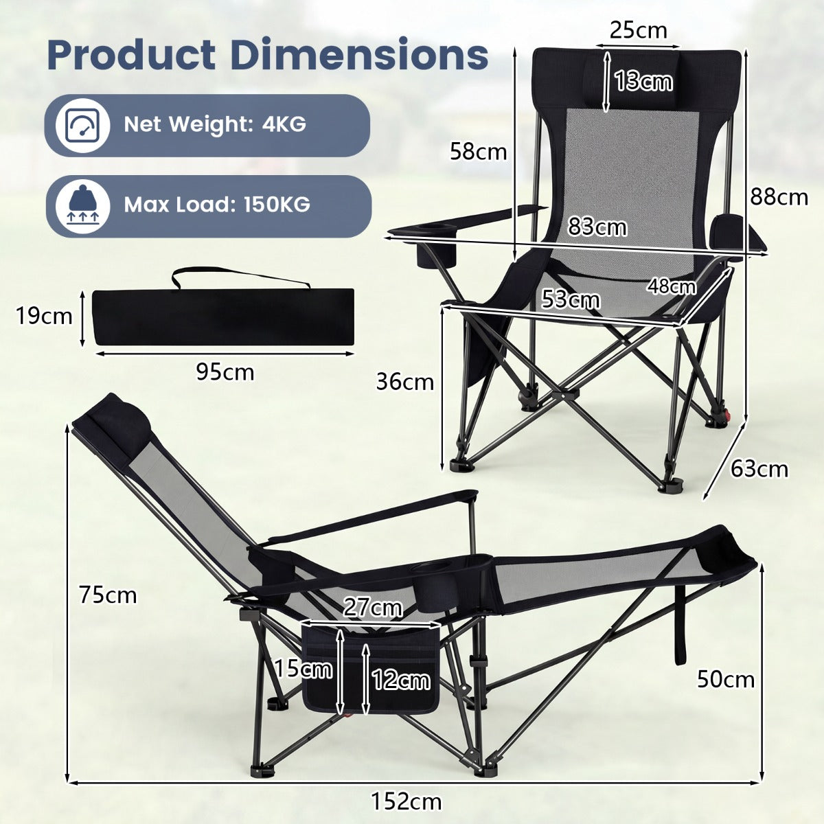 LIVSK 2-in-1 Outdoor Ligstoel - Verstelbare Rugleuning - Opvouwbaar & Draagbaar - Duurzaam Oxford & Metaal -