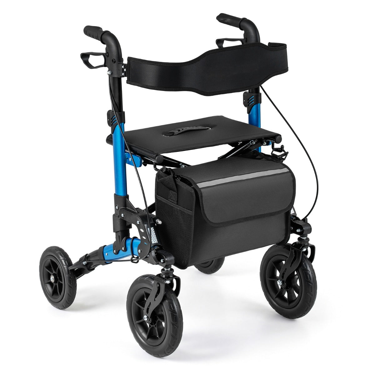LIVSK 2-in-1 Rollator voor Senioren - Opvouwbaar - 6 Hoogte-instellingen - Verborgen Vering - Draagvermogen 136 kg - Blauw
