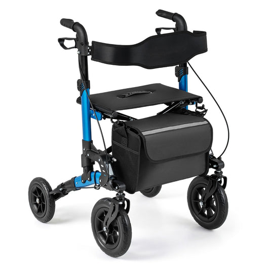 LIVSK 2-in-1 Rollator voor Senioren - Opvouwbaar - 6 Hoogte-instellingen - Verborgen Vering - Draagvermogen 136 kg - Blauw