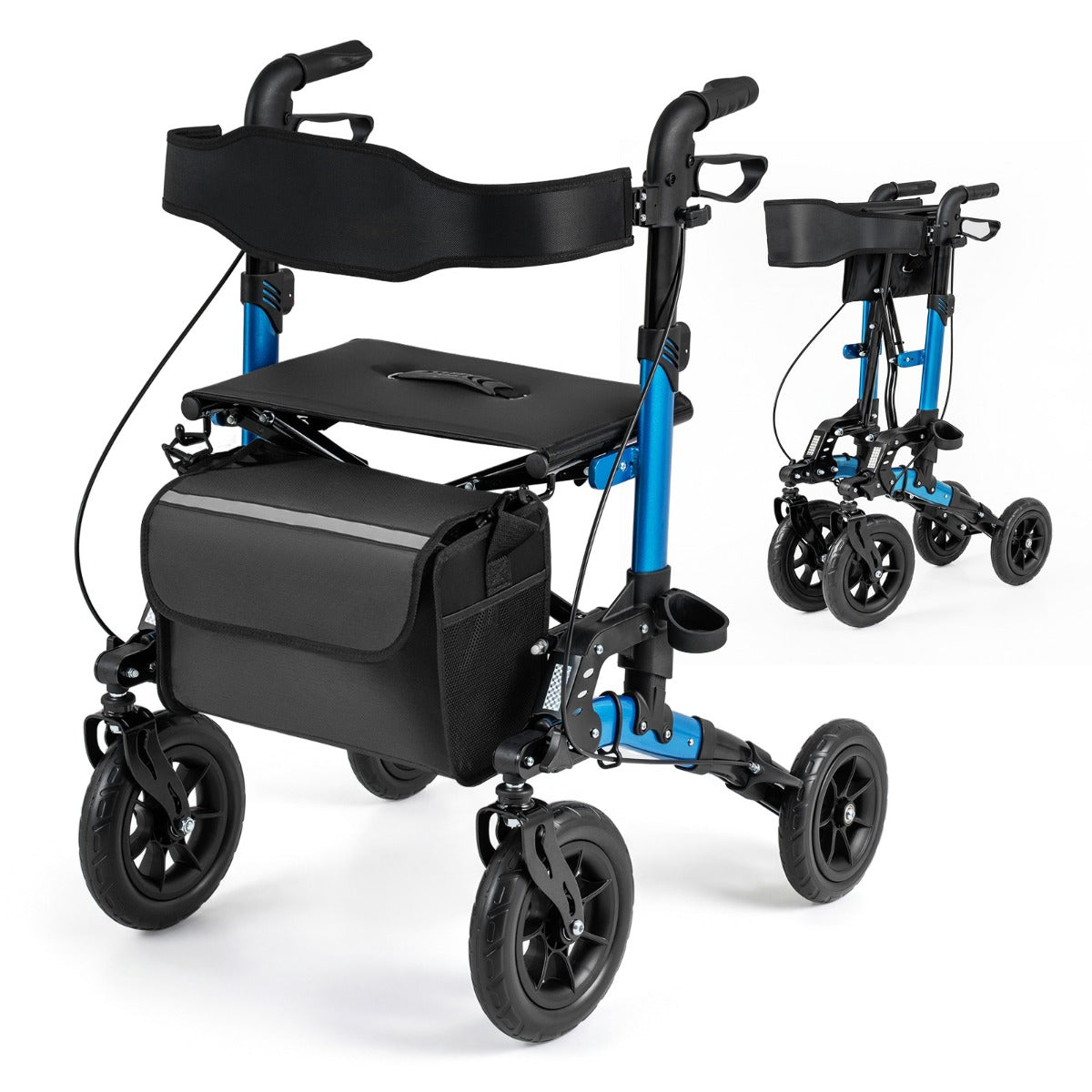 LIVSK 2-in-1 Rollator voor Senioren - Opvouwbaar - 6 Hoogte-instellingen - Verborgen Vering - Draagvermogen 136 kg - Blauw