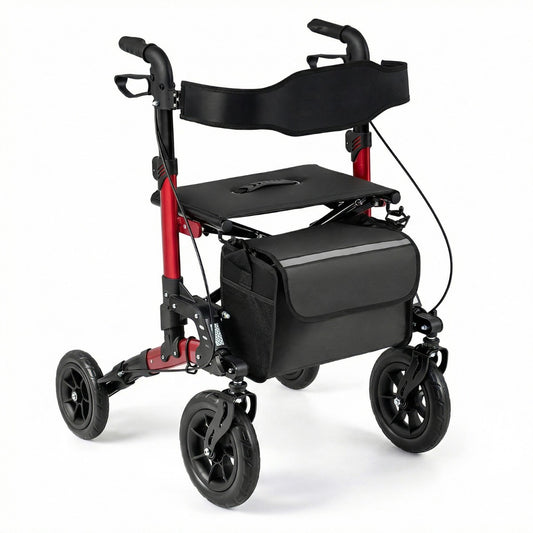 LIVSK 2-in-1 Rollator voor Senioren - Verstelbare Hoogte - Extra Grote Wielen - Opvouwbaar en Compact - Blauw + Zwart