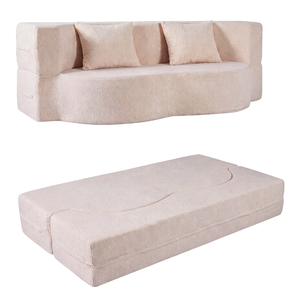LIVSK 2-in-1 Slaapbank - Opvouwbaar Ontwerp - Comfortabele Teddyfleece - Geen Montage Nodig - Voor 2 Personen - Grijs/Wit
