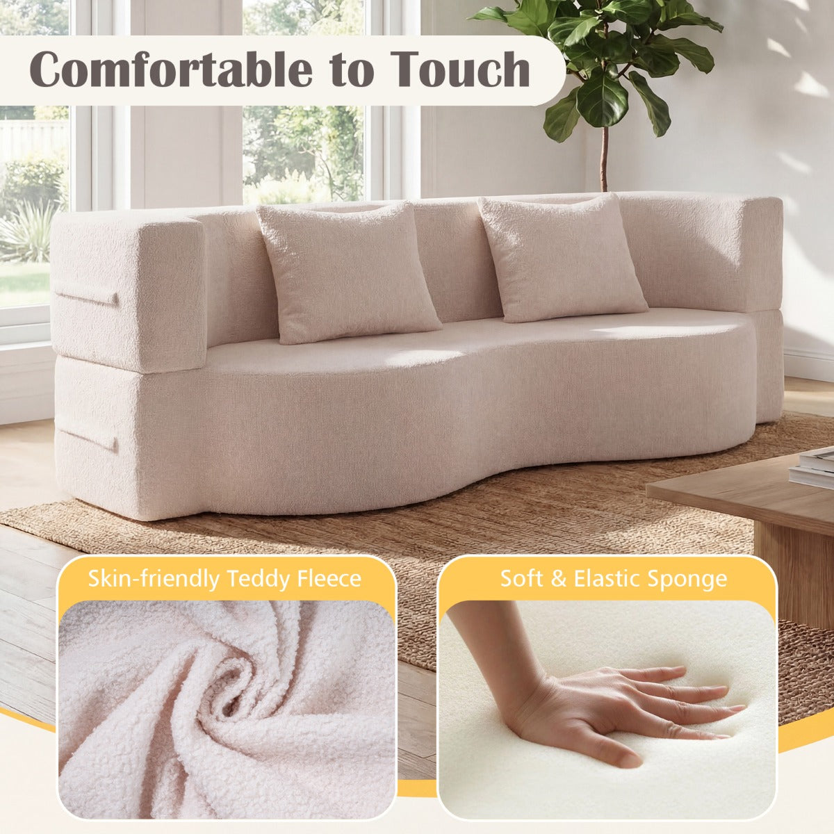 LIVSK 2-in-1 Slaapbank - Opvouwbaar Ontwerp - Comfortabele Teddyfleece - Geen Montage Nodig - Voor 2 Personen - Grijs/Wit