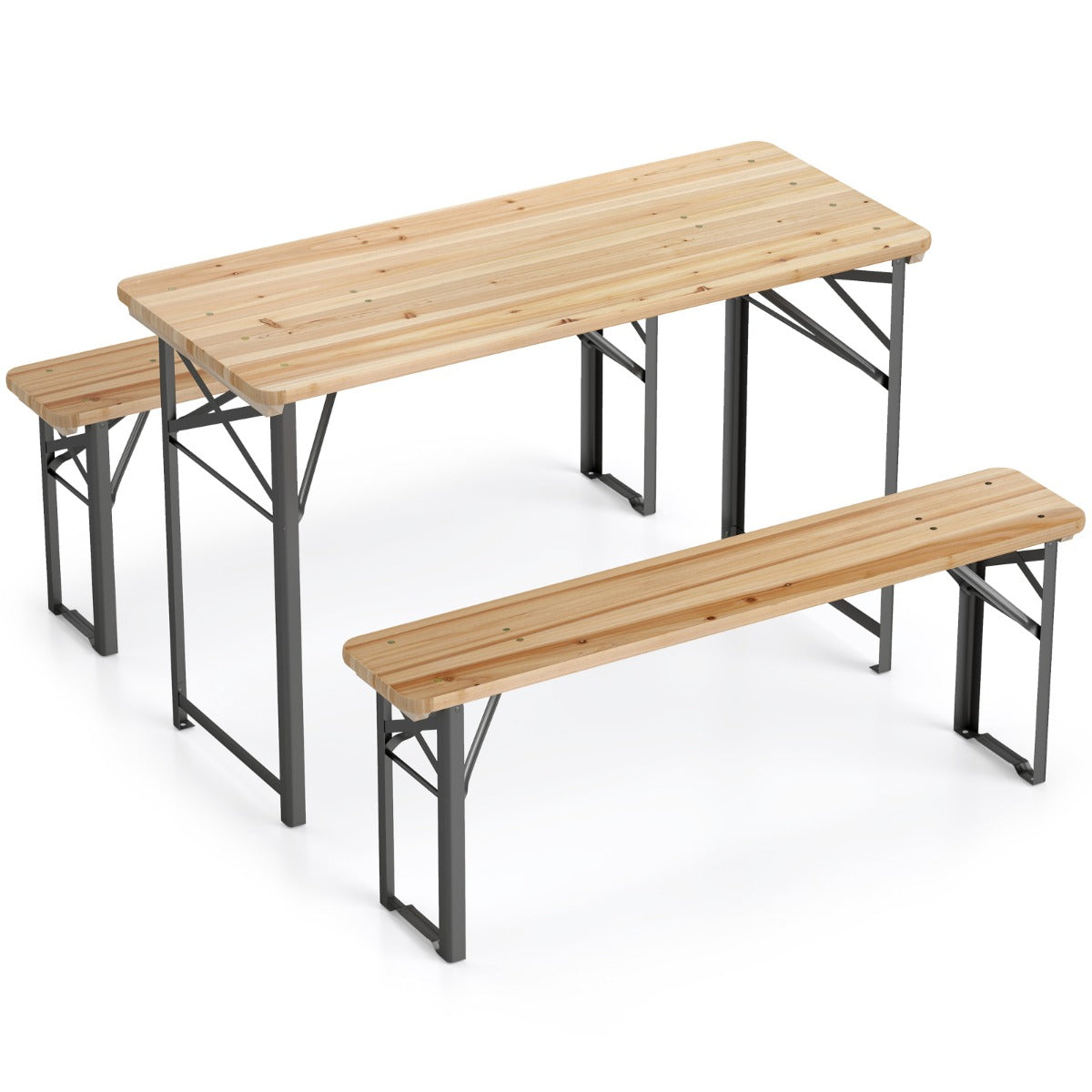 LIVSK 3-Delige Biertent-Set - Duurzaam Dennenhout - Inklapbaar - Voor 4 Personen - Stabiel Metalen Frame - Naturel