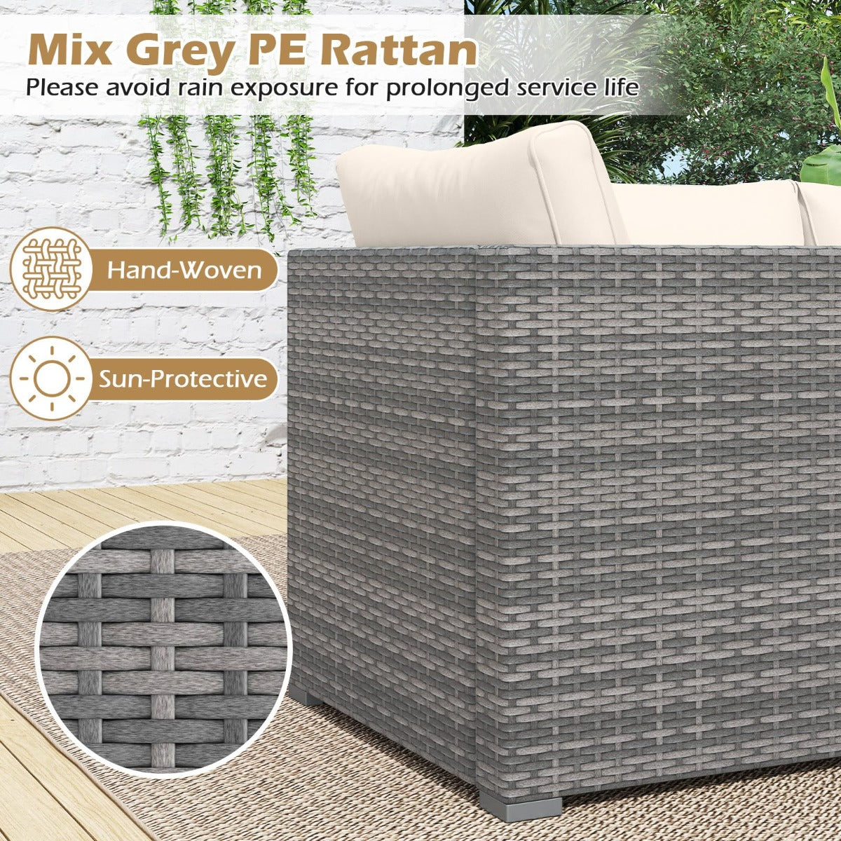 LIVSK 3-Delige Modulaire Tuinset - PE-Rotan - Comfortabele Kussens - Stevig Metaal - Draagvermogen 180 kg - Gemêleerd Grijs