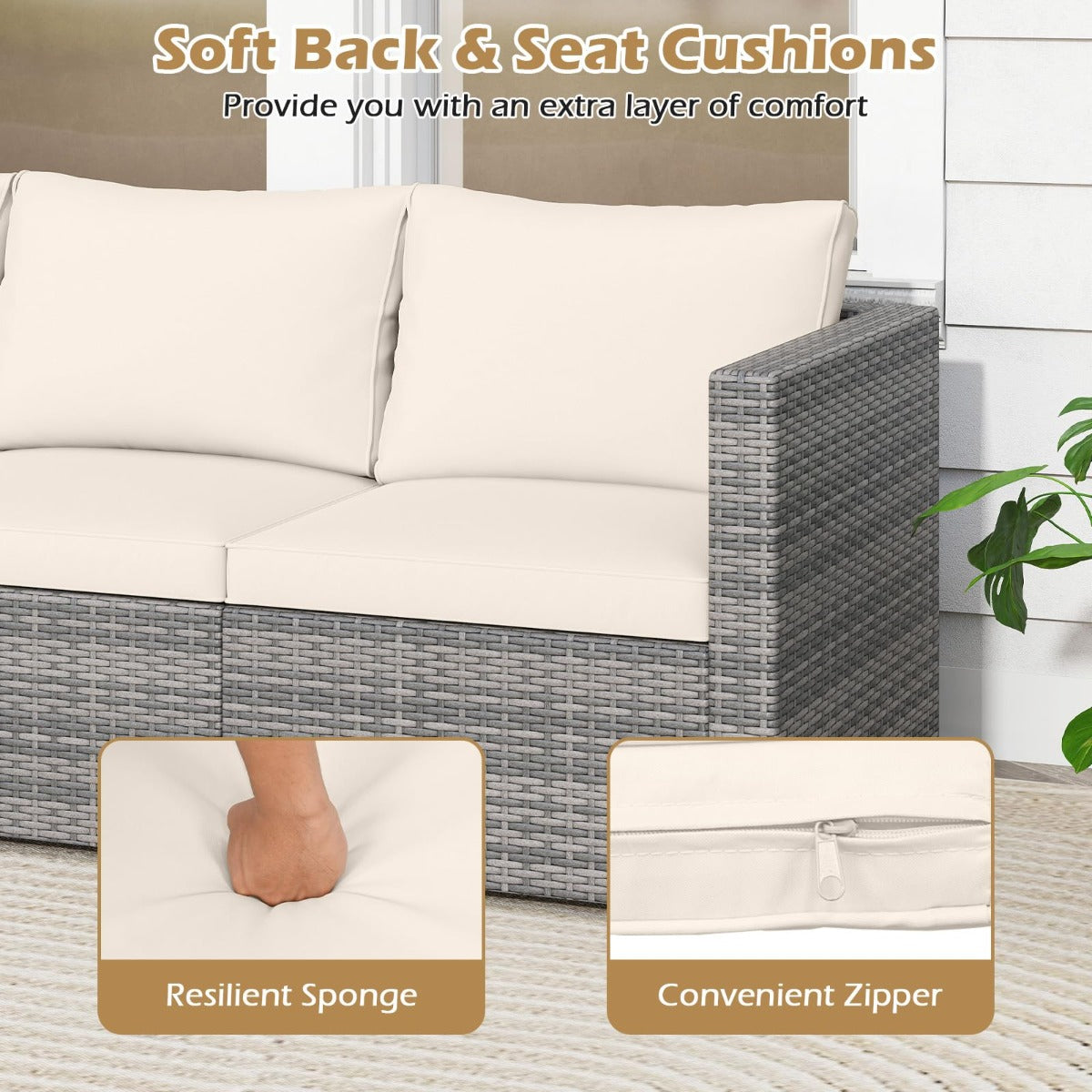 LIVSK 3-Delige Modulaire Tuinset - PE-Rotan - Comfortabele Kussens - Stevig Metaal - Draagvermogen 180 kg - Gemêleerd Grijs