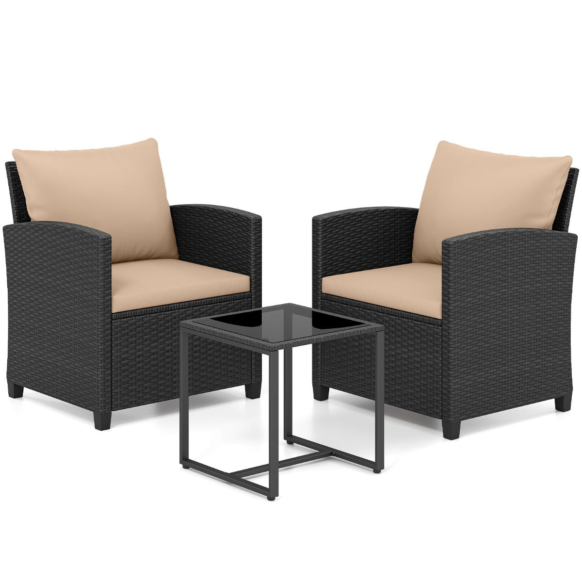 LIVSK 3-Delige Tuinmeubelset - Hoogwaardig PE-Rotan - Comfortabele Stoelen - Krasbestendig Glazen Tafel - Zwart