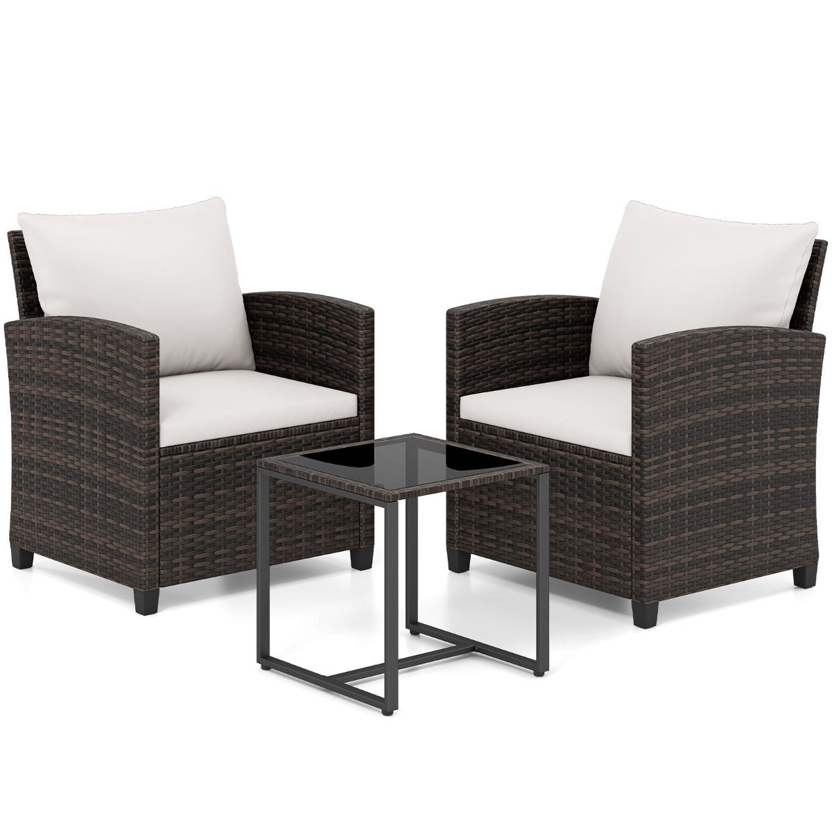 LIVSK 3-Delige Tuinmeubelset - PE-Rotan en Metaal - Comfortabele Stoelen met Kussens - Ideaal voor Buiten - Bruin