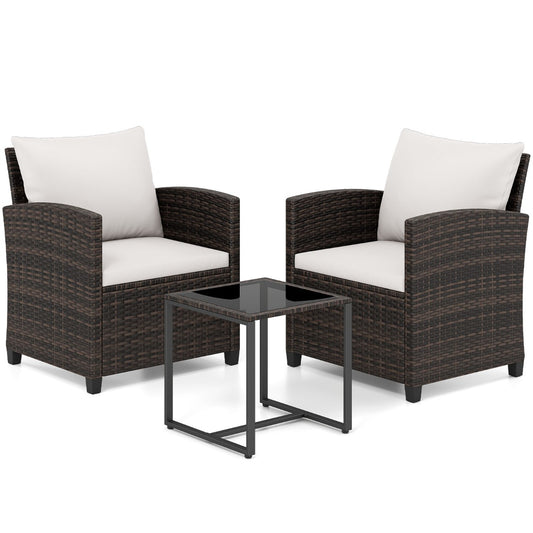 LIVSK 3-Delige Tuinmeubelset - PE-Rotan en Metaal - Comfortabele Stoelen met Kussens - Ideaal voor Buiten - Bruin