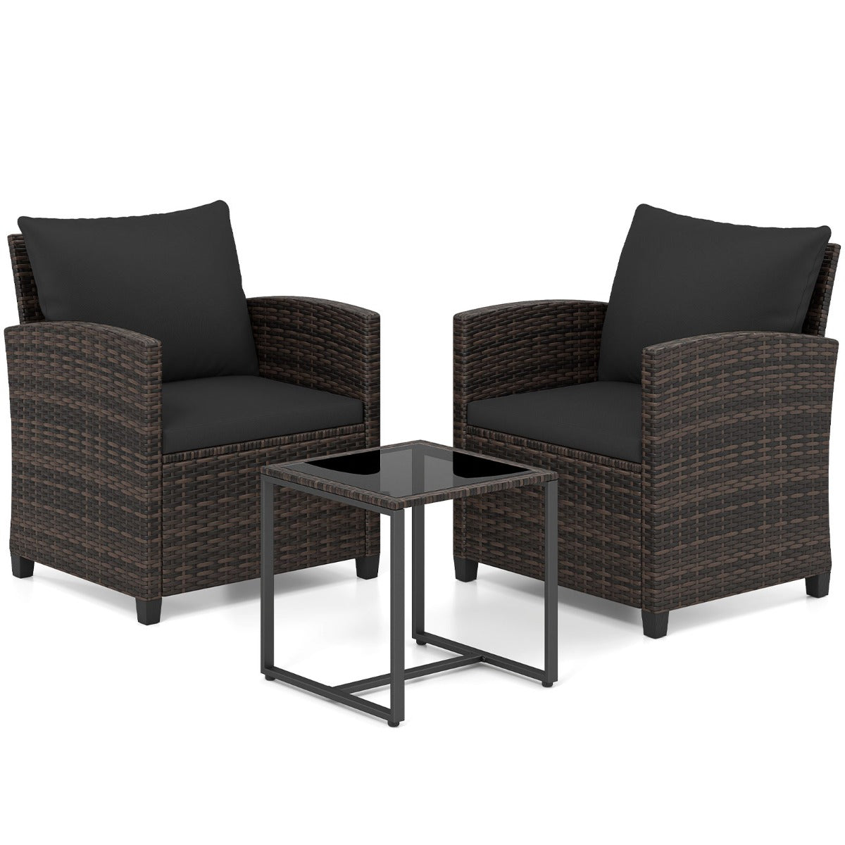 LIVSK 3-Delige Tuinmeubelset - PE-Rotan en Metaal - Comfortabele Stoelen - Verstelbare Tafel - Bruin