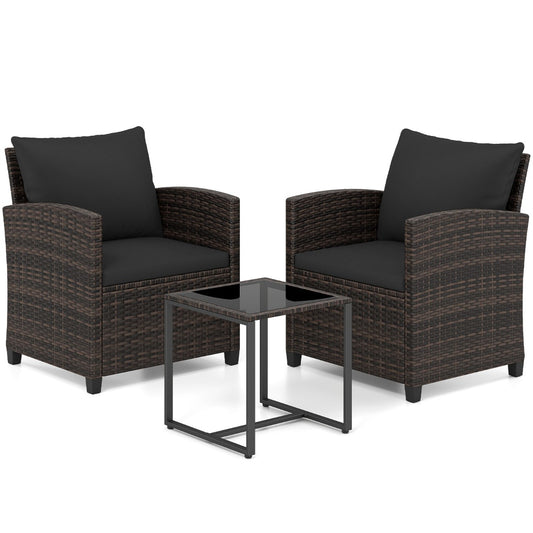 LIVSK 3-Delige Tuinmeubelset - PE-Rotan en Metaal - Comfortabele Stoelen - Verstelbare Tafel - Bruin
