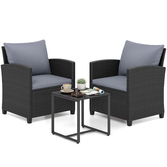 LIVSK 3-Delige Tuinmeubelset - PE-Rotan en Metaal - Comfortabele Stoelen - Verstelbare Tafel - Zwart