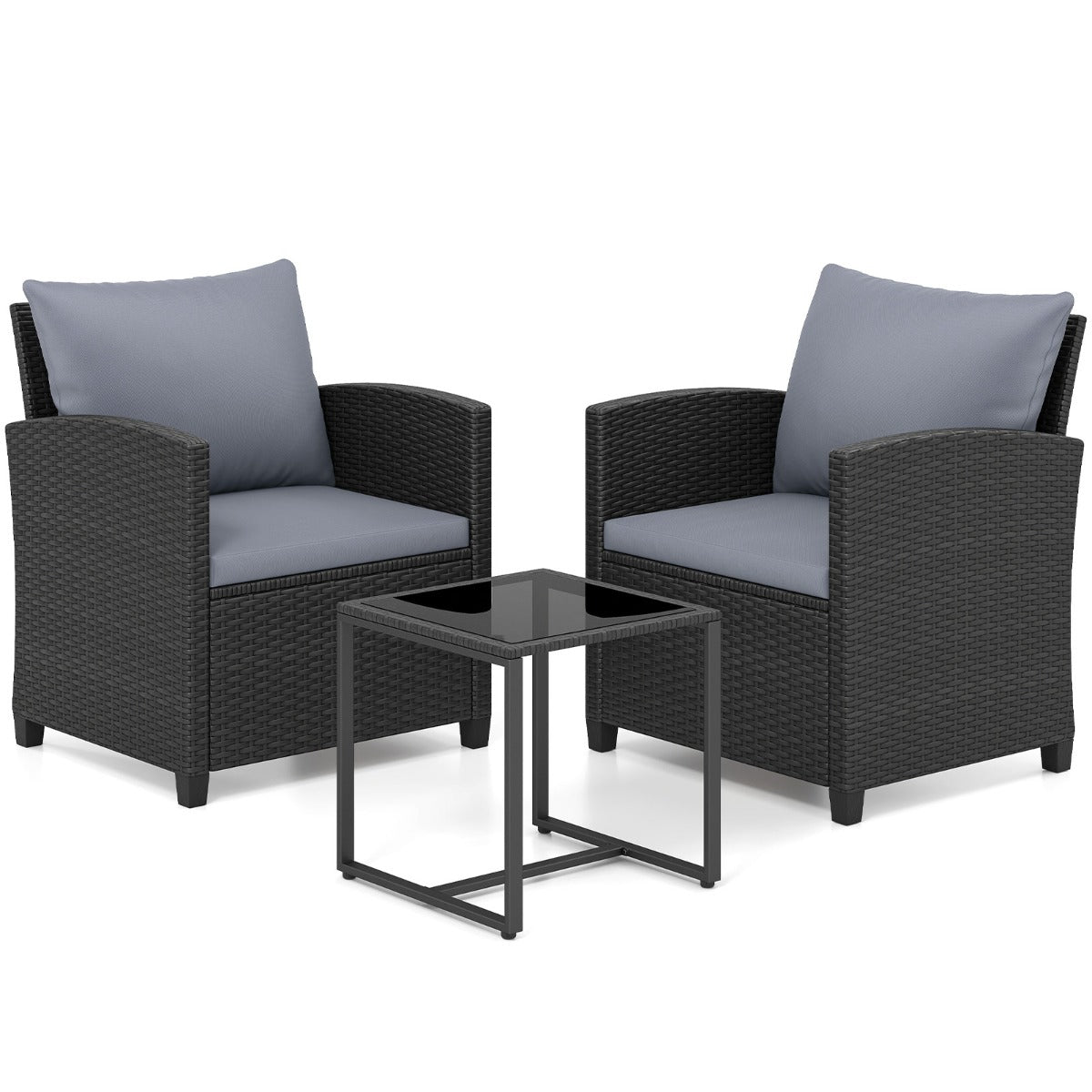 LIVSK 3-Delige Tuinmeubelset - PE-Rotan en Metaal - Comfortabele Stoelen - Verstelbare Tafel - Zwart