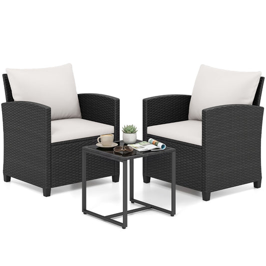 LIVSK 3-Delige Tuinmeubelset - Weerbestendig PE-Rotan - Comfortabele Stoelen - Elegante Salontafel - Zwart