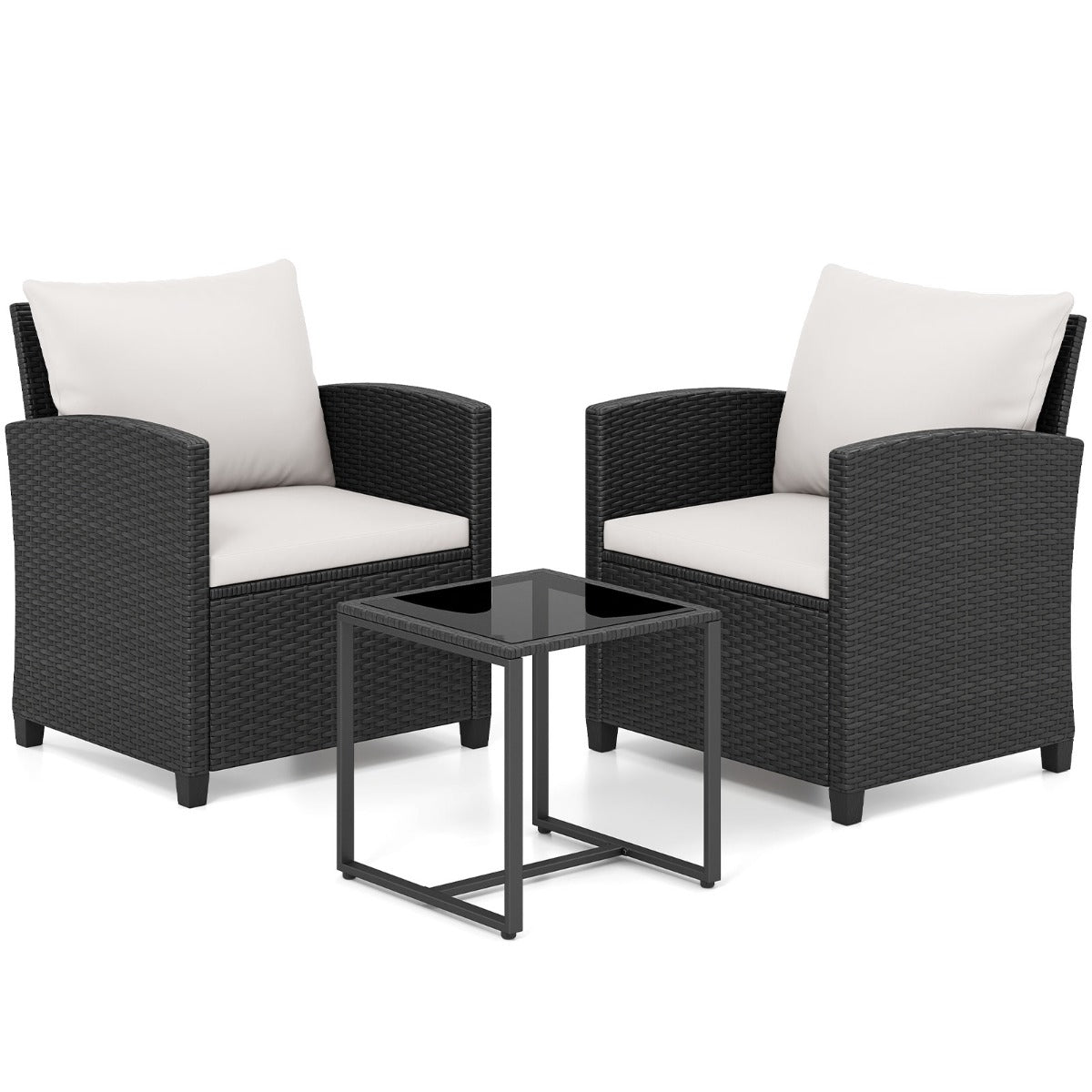 LIVSK 3-Delige Tuinmeubelset - Weerbestendig PE-Rotan - Comfortabele Stoelen - Elegante Salontafel - Zwart