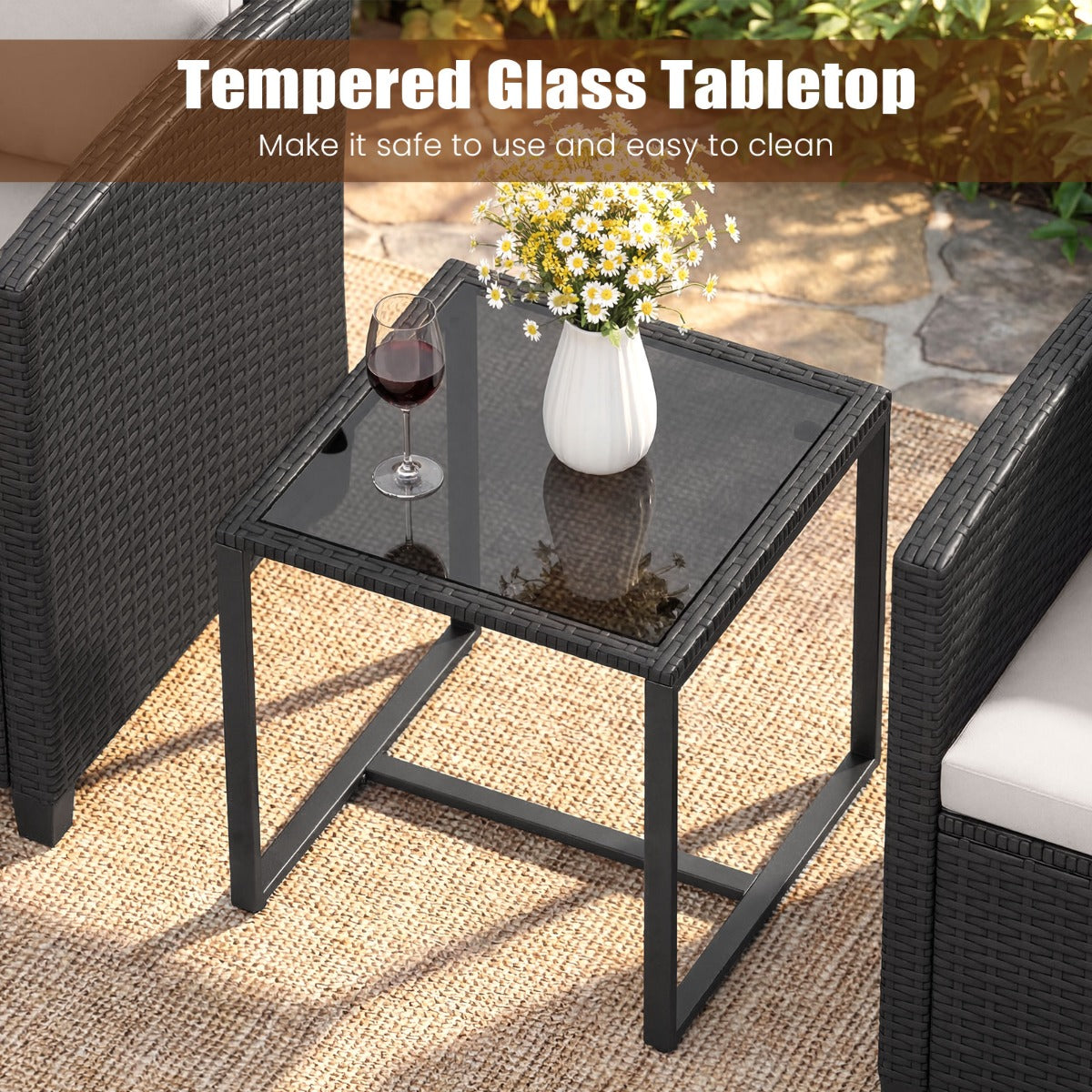 LIVSK 3-Delige Tuinmeubelset - Weerbestendig PE-Rotan - Comfortabele Stoelen - Elegante Salontafel - Zwart