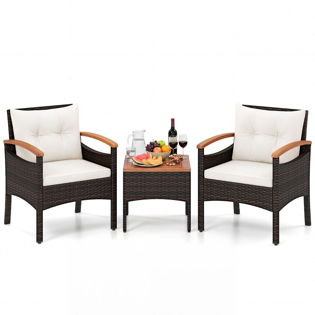 LIVSK 3-delige Tuinset - 2 Comfortabele Stoelen met Dikke Kussens - Duurzaam PE-Rotan - Elegant Design - Gemengd Bruin