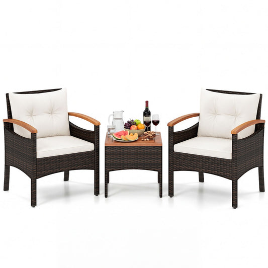 LIVSK 3-delige Tuinset - 2 Comfortabele Stoelen met Dikke Kussens - Duurzaam PE-Rotan - Elegant Design - Gemengd Bruin