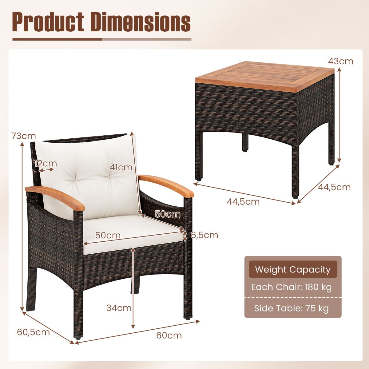 LIVSK 3-delige Tuinset - 2 Comfortabele Stoelen met Dikke Kussens - Duurzaam PE-Rotan - Elegant Design - Gemengd Bruin
