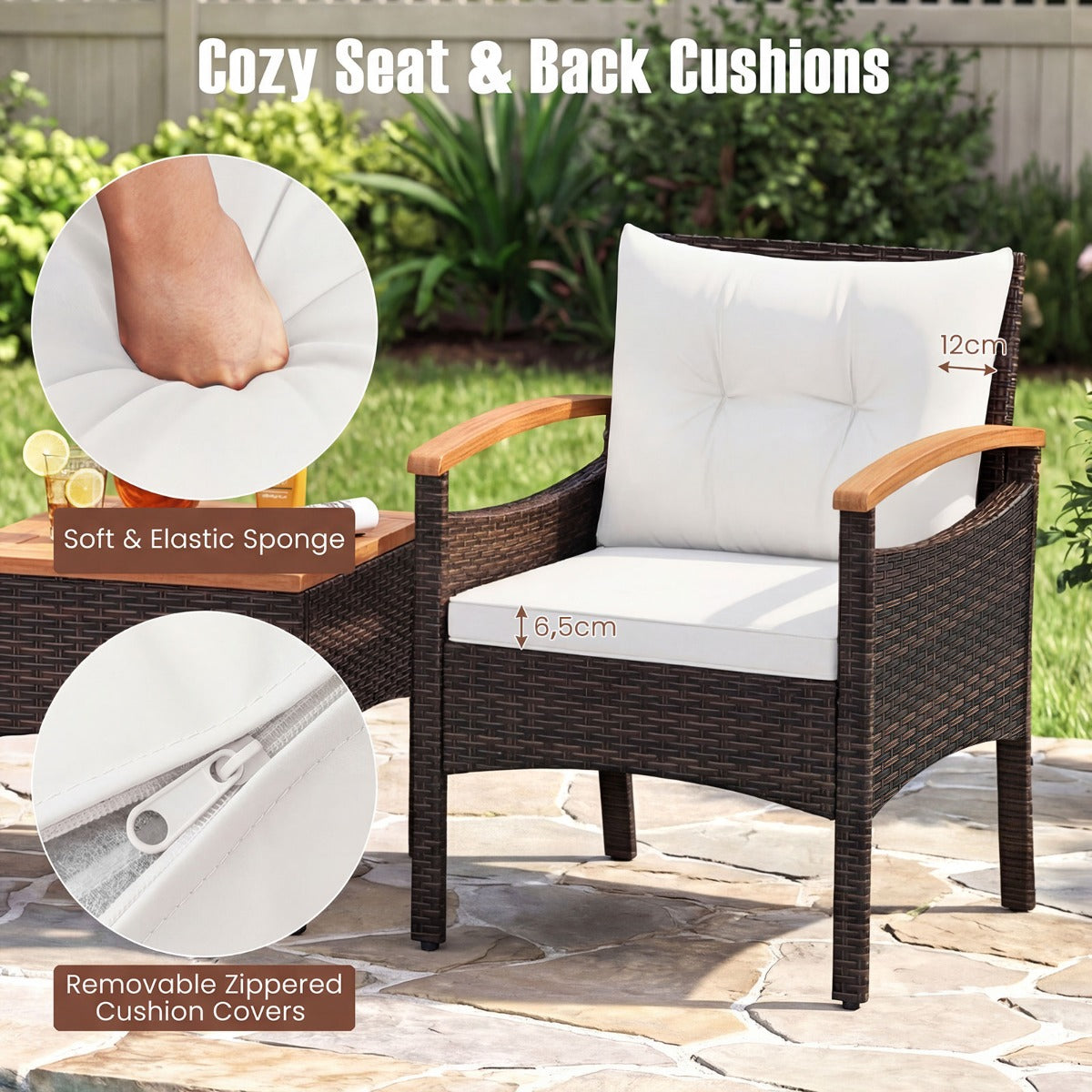 LIVSK 3-delige Tuinset - 2 Comfortabele Stoelen met Dikke Kussens - Duurzaam PE-Rotan - Elegant Design - Gemengd Bruin