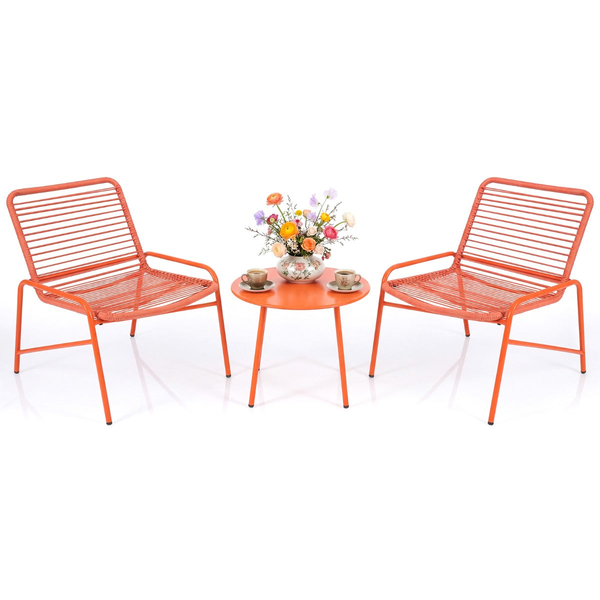 LIVSK 3-Delige Tuinset - Ergonomisch Zitcomfort - Stabiele Metalen Frame - Praktische Bijzettafel - Oranje