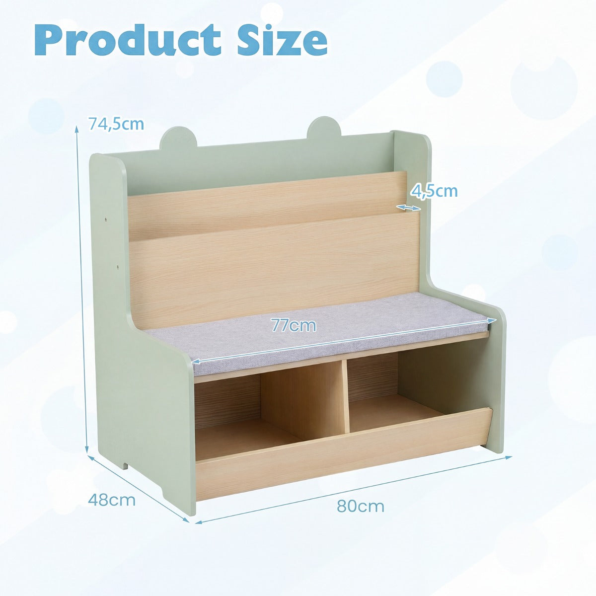 LIVSK 3-in-1 Kinderboekenkast - Boekenrek, Bankje & Opbergbak - Kindvriendelijk Ontwerp - Hoogwaardig MDF - Wit/Groen