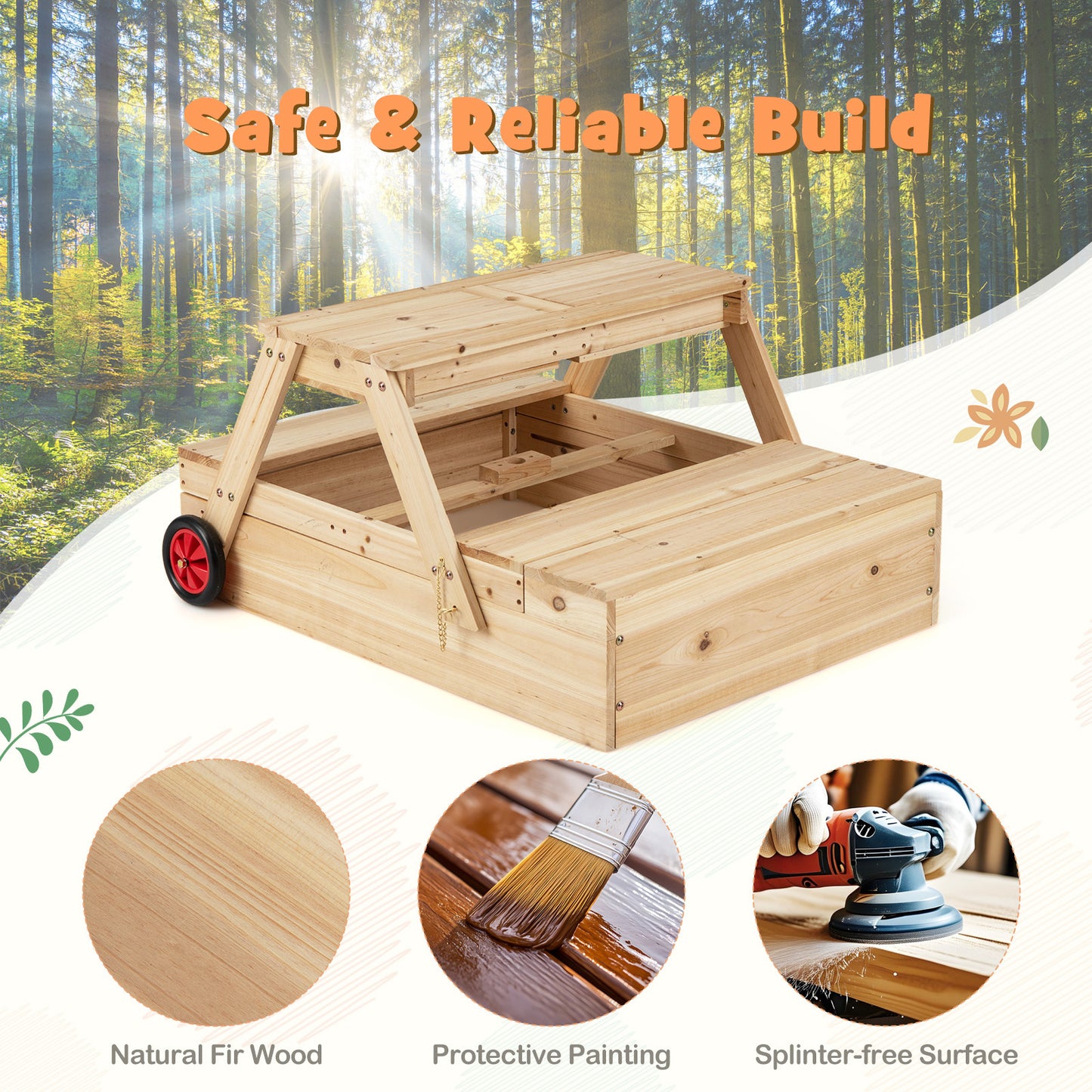 LIVSK 3-in-1 Kinderspeelset - Zandbak, Picknicktafel & Verstelbare Parasol - Ruimtebesparend Ontwerp - Natuurlijk, Blauw, Wit