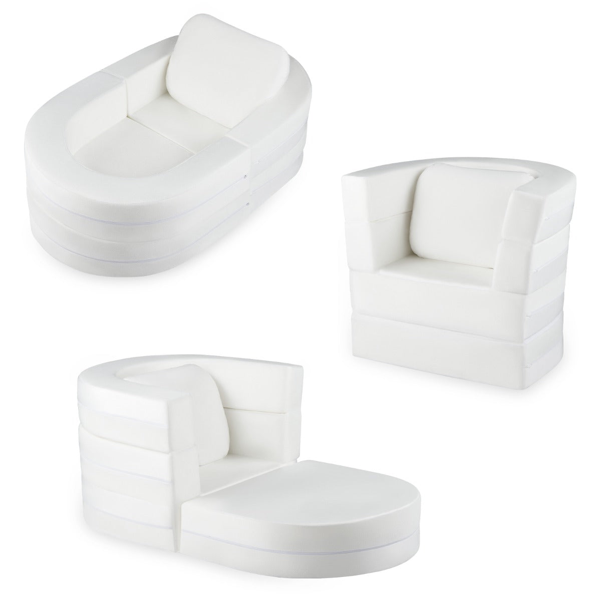 LIVSK 3-in-1 Slaapbank - Omvormbaar van Bank naar Vloerstoel en Peuterbed - Ultrafluwelen Bekleding - Wasbare Hoezen - Wit
