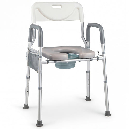 LIVSK 3-in-1 Toiletstoel - Verstelbaar in 5 Hoogtes - Opvouwbare Emmer - Aluminium Frame - Geschikt voor Senioren -