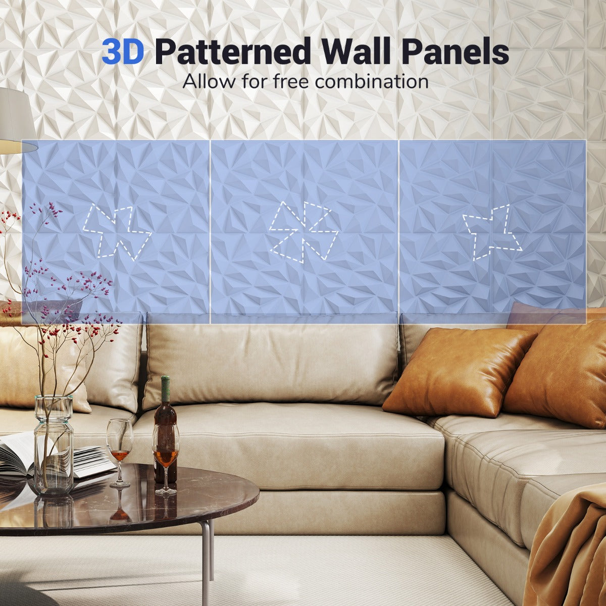 LIVSK 3D Wandpanelen - Diamant Patroon - Set van 40 Stuks - Eenvoudige Installatie - Waterbestendig - Wit