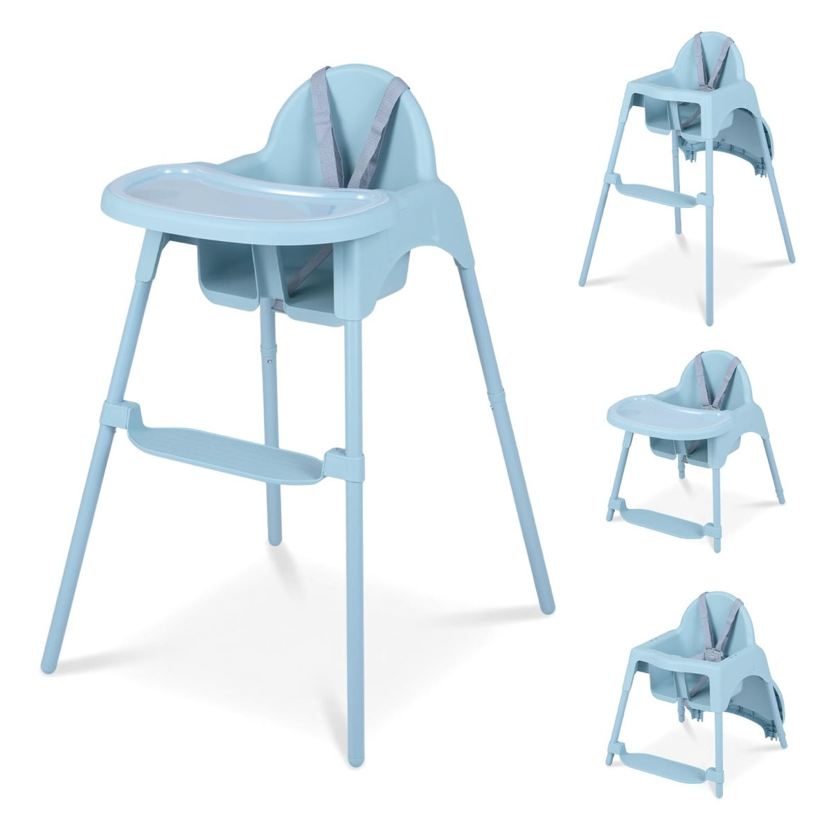LIVSK 4-in-1 Kinderstoel - Omvormbaar Ontwerp - Dubbel Dienblad - Stabiele Structuur - Ergonomische Ondersteuning - Blauw