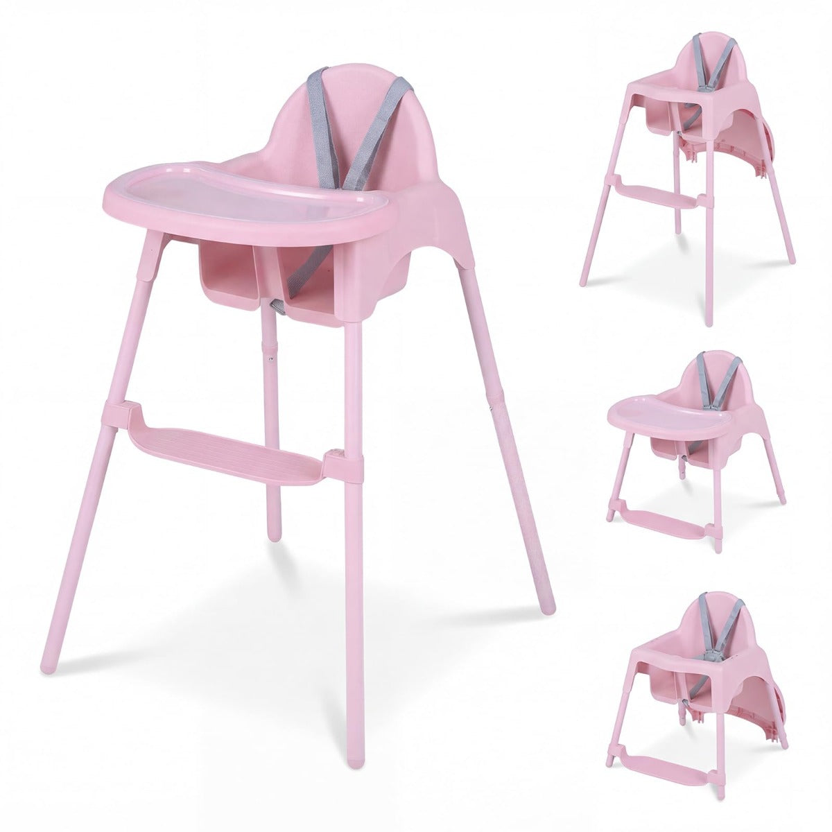 LIVSK 4-in-1 Kinderstoel - Verstelbaar Dubbellaags Dienblad - Stabiele Structuur - Ergonomische Ondersteuning - Blauw/Kaki/Roze
