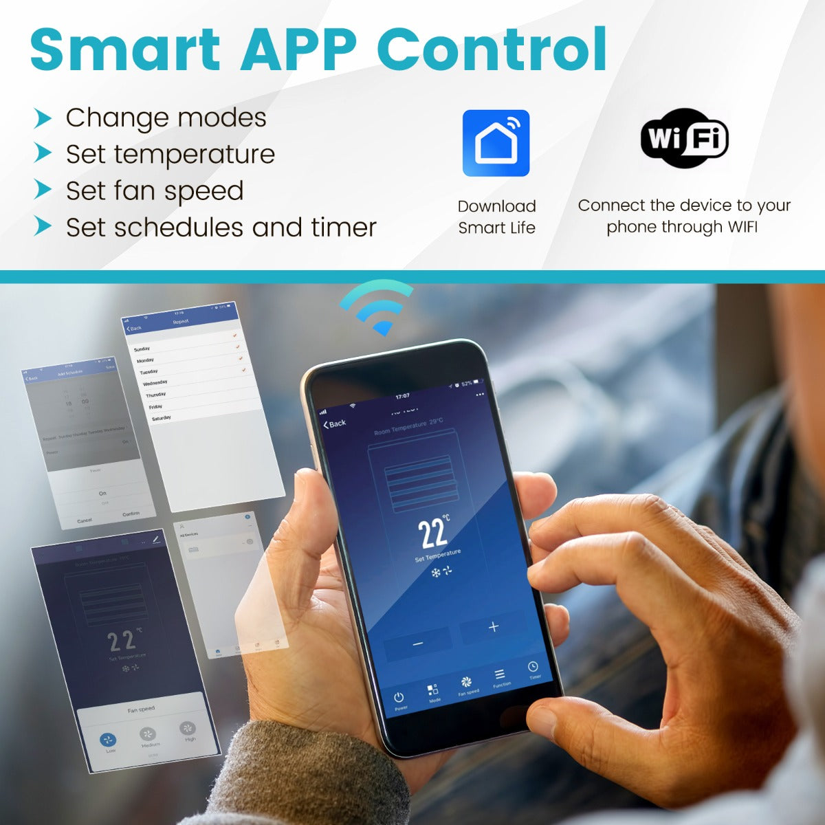 LIVSK 4-in-1 Mobiele Airconditioning - Koelen, Verwarmen, Ontvochtigen - Afstandsbediening & App - Tot 25 m² - Wit